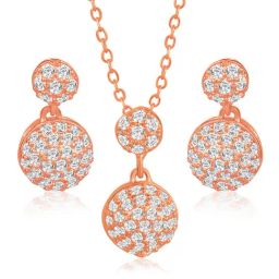 Peora Rose Gold Plated Contemporary CZ Studded Stud Pendant & Earring-0