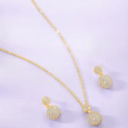 Peora Gold Plated Contemporary CZ Studded Stud Pendant & Earring-37