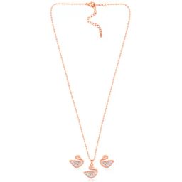 Peora Rose Gold Plated Contemporary Baguette Stone Swan Stud Pendant & Earring image 4