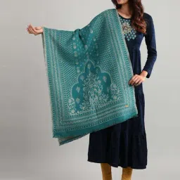 Aurelia Teal Green Woven Pattern Shawl-picture-14