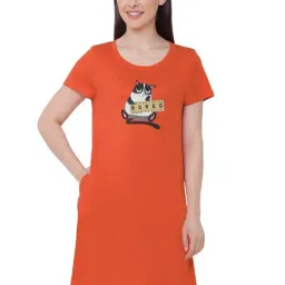 Soie  Orange Printed Night Dress-image-27