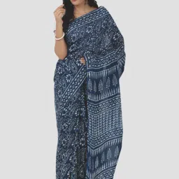 Kalakari India Blue Cotton Printed Saree With Unstitched Blouse-picture-45