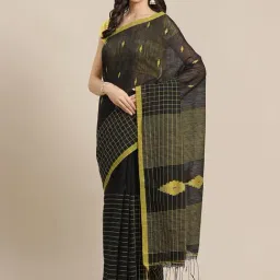 Kalakari India Black Woven Saree With Unstitched Blouse-image-55