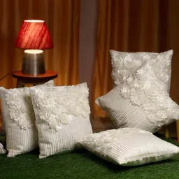 HOSTA HOMES Cream Polyester Cushion Covers - Set of 5-image-14
