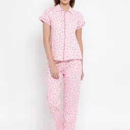 Clovia Pink Printed Shirt With Pyjamas-picture-43