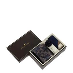 Louis Philippe Navy Embroidered Tie Pocket Square And Lapel Pin-image-16