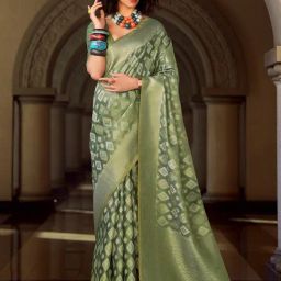 Satrani Green Tissue Silk Woven Saree With Unstitched Blouse-image-69