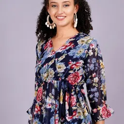 HIGHLIGHT FASHION EXPORT Print Flutter Sleeve Georgette Top image 4