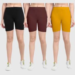 Gracit Black & Brown Cotton Sports Shorts - Pack Of 3-image-93