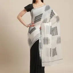 Kalakari India Black & Grey Cotton Printed Saree With Unstitched Blouse-image-69