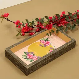 ICRAFT Mello Series Mustard & Brown Mdf Multi-Purpose Tray - Set of 1-1
