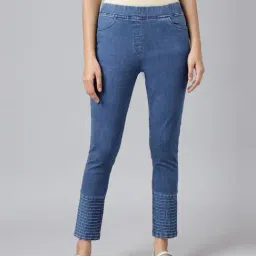 Aurelia Blue Cotton Regular Fit Jeggings-image-49