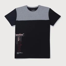 Palm Tree Kids Grey & Black Color Block T-Shirt-image-9