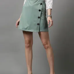 SHOWOFF Women's Straight Solid A-Line Sea Green Mini Skirt-image-20