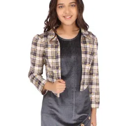 Cutecumber Kids Grey Checks Full Sleeves Shift Dress with Shrug-image-12