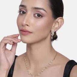 Estele Gold-Plated White CZ Laila Necklace & Earring Set for Women-69