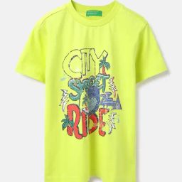 United Colors of Benetton Boys Yellow Cotton Printed T-Shirt-image-35