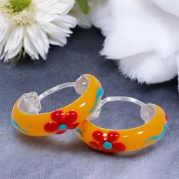 Taraash 925 Sterling Silver Yellow Enamel Floral Hoop Earring For Women-image-68