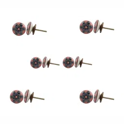 Indianshelf 6-Pcs Pink & Blue Floral Ceramic Knobs-45