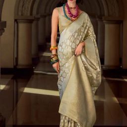 Satrani Brown Tissue Silk Woven Saree With Unstitched Blouse-image-93