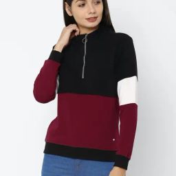Allen Solly Maroon & Black Color-Block Sweatshirt-picture-5
