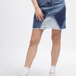 Iconic Blue Cotton Above Knee Skirt-image-75