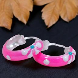 Taraash 925 Sterling Silver Pink & White Enamel Flower Design Hoop Earring For Women-21