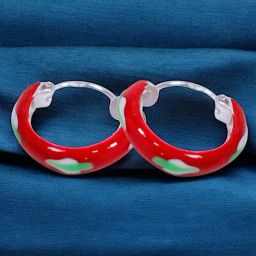 Taraash 925 Sterling Silver Red & White Enamel Leaf Design Hoop Earring For Women-22
