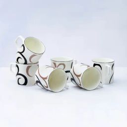 Golden Queens Black & Brown Ceramic Classic Platinum Tea Cups - Set of 6 (200 ml)-28
