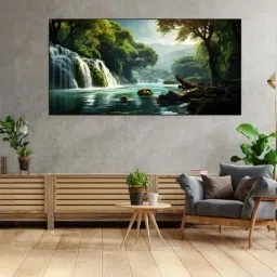 Nestroots Canvas Enchanted Forest Waterfall Serenity Wall Painting - Black Floating Frame-image-41