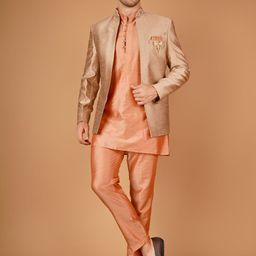 Dulha Ghar Mandarin Collar Cotton Silk Straight Kurta With Trousers And Jacket-image-14