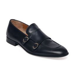 Tresmode Men Navy Blue Solid Leather Monks-image-7