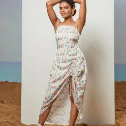 CMGE White Floral Print Midi Dress-image-17