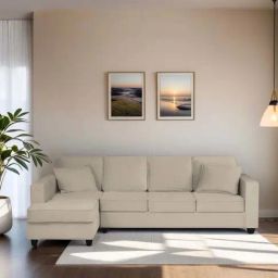 Trevi Aristocrat Velvet LHS 6 Seater Sectional Sofa (Camel Beige)-image-14