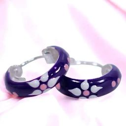 Taraash 925 Sterling Silver Blue Enamel White Floral Hoop Earring For Women-29