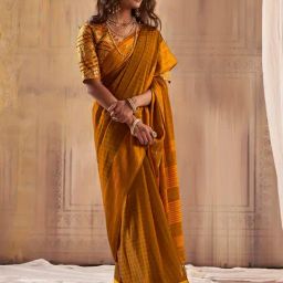 Saree Mall Mustard Printed Saree With Unstitched Blouse-image-34