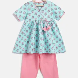 Campana Infant Girls Blue Cotton Floral Suit Set-image-69