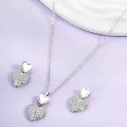Peora Silver Plated Contemporary CZ Stud Pendant & Earring-59