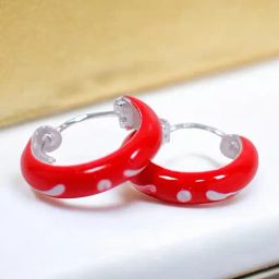 Taraash 925 Sterling Silver Red Enamel White Design Hoop Earring For Women-28