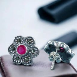 Taraash 925 Sterling Silver Floral Pink CZ Earrings For Women-image-41