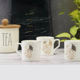 Golden Queens Gold & White Ceramic Classic Florals Tea Cups - Set of 6 (200 ml)-17