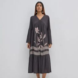 Utsa by Westside Charcoal Floral Bandhani Print Tiered Dress-image-51