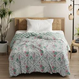 KOPA White & Green Microfibre Floral Single Comforter-33
