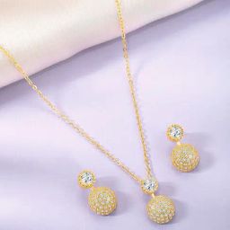 Peora Gold Plated Contemporary CZ Crystal Studded Pendant & Earring-42