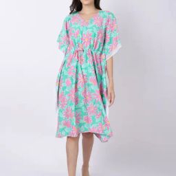 Erotissch Green Printed Beachwear Kaftan Dress-image-27