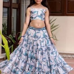 Sangria Girls Printed Shoulder Straps Pure Cotton Top & Skirt With Shrug-image-29