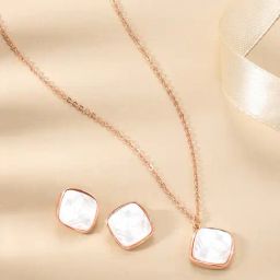 Peora Rose Gold Plated Contemporary Square Shape Stud Pendant & Earring-image-92