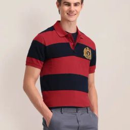 U.S.Polo Assn. Red Cotton Slim Fit Striped Polo T-Shirt-image-71