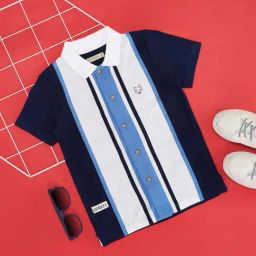 Pantaloons Junior Kids Navy & White Cotton Striped Shirt-image-89