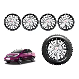 Auto Pearl cDC32_R Press Type Car Wheel Cover with Retention Ring 381 mm(15 Inch) Glossy Silver, Black for Tata Manza (Set of 4)-21